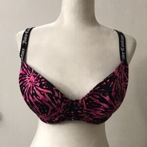 Juicy Couture Pink/Black Tie Dye Print Bra 40C Plus Size Coquette Girl Dopamine